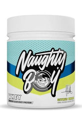 Naughty Boy Clear Whey limited edition Citrus Dream protein powder container with vibrant blue and yellow design.